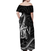 Filipinos Lapu Lapu Hero Family Matching Off Shoulder Maxi Dress and Hawaiian Shirt Black Polynesian Tribal Tattoo