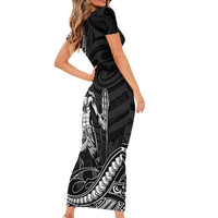 Filipinos Lapu Lapu Hero Family Matching Short Sleeve Bodycon Dress and Hawaiian Shirt Black Polynesian Tribal Tattoo