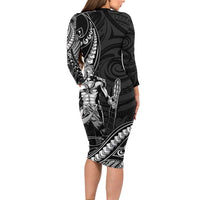 Filipinos Lapu Lapu Hero Long Sleeve Bodycon Dress Black Polynesian Tribal Tattoo