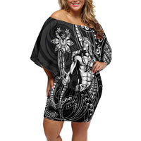 Filipinos Lapu Lapu Hero Off Shoulder Short Dress Black Polynesian Tribal Tattoo