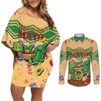Personalised Hawaii Cinco De Mayo Couples Matching Off Shoulder Short Dress and Long Sleeve Button Shirt Funny Style LT05 Brown - Polynesian Pride