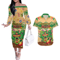 Personalised Hawaii Cinco De Mayo Couples Matching Off The Shoulder Long Sleeve Dress and Hawaiian Shirt Funny Style