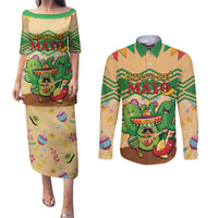 Personalised Hawaii Cinco De Mayo Couples Matching Puletasi and Long Sleeve Button Shirt Funny Style LT05 Brown - Polynesian Pride