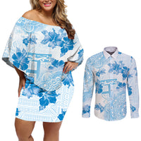 Happy Fiji Girmit Day Couples Matching Off Shoulder Short Dress and Long Sleeve Button Shirt Fijian Tapa With Mandala Pattern