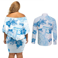 Happy Fiji Girmit Day Couples Matching Off Shoulder Short Dress and Long Sleeve Button Shirt Fijian Tapa With Mandala Pattern