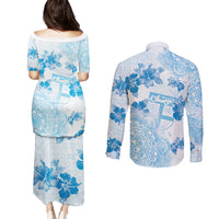 Happy Fiji Girmit Day Couples Matching Puletasi and Long Sleeve Button Shirt Fijian Tapa With Mandala Pattern