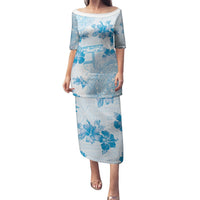 Happy Fiji Girmit Day Puletasi Fijian Tapa With Mandala Pattern LT05 Long Dress Blue - Polynesian Pride