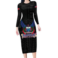 Samoa 64th Independence Anniversary Family Matching Long Sleeve Bodycon Dress and Hawaiian Shirt LT05 Mom's Dress Black - Polynesian Pride