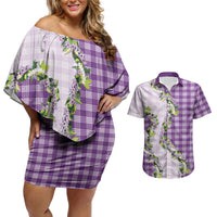 Violet Hawaii Palaka Couples Matching Off Shoulder Short Dress and Hawaiian Shirt Maile Pikake Honohono Orchid Lei LT05 Violet - Polynesian Pride