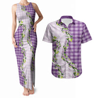 Violet Hawaii Palaka Couples Matching Tank Maxi Dress and Hawaiian Shirt Maile Pikake Honohono Orchid Lei LT05 Violet - Polynesian Pride