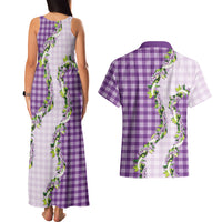 Violet Hawaii Palaka Couples Matching Tank Maxi Dress and Hawaiian Shirt Maile Pikake Honohono Orchid Lei LT05 - Polynesian Pride