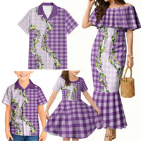 Violet Hawaii Palaka Family Matching Mermaid Dress and Hawaiian Shirt Maile Pikake Honohono Orchid Lei LT05 - Polynesian Pride