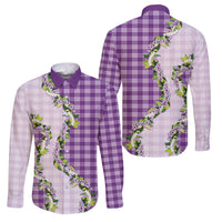 Violet Hawaii Palaka Family Matching Mermaid Dress and Hawaiian Shirt Maile Pikake Honohono Orchid Lei LT05 Dad's Shirt - Long Sleeve Violet - Polynesian Pride