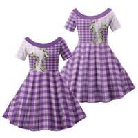 Violet Hawaii Palaka Family Matching Mermaid Dress and Hawaiian Shirt Maile Pikake Honohono Orchid Lei LT05 Daughter's Dress Violet - Polynesian Pride