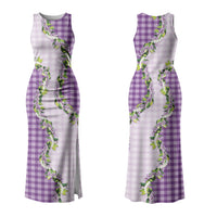 Violet Hawaii Palaka Family Matching Tank Maxi Dress and Hawaiian Shirt Maile Pikake Honohono Orchid Lei LT05 Mom's Dress Violet - Polynesian Pride