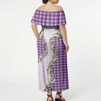 Violet Hawaii Palaka Off Shoulder Maxi Dress Maile Pikake Honohono Orchid Lei LT05 - Polynesian Pride