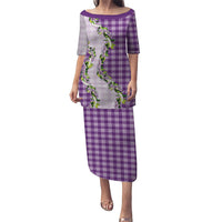 Violet Hawaii Palaka Puletasi Maile Pikake Honohono Orchid Lei LT05 Long Dress Violet - Polynesian Pride