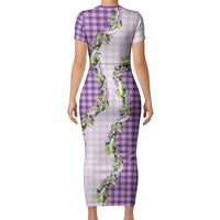 Violet Hawaii Palaka Short Sleeve Bodycon Dress Maile Pikake Honohono Orchid Lei LT05 - Polynesian Pride