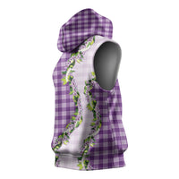 Violet Hawaii Palaka Sleeveless Hoodie Maile Pikake Honohono Orchid Lei