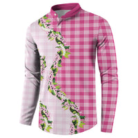 Pink Hawaii Palaka Button Sweatshirt Maile Pikake Honohono Orchid Lei