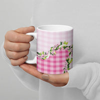 Pink Hawaii Palaka Ceramic Mug Maile Pikake Honohono Orchid Lei