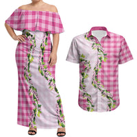 Pink Hawaii Palaka Couples Matching Off Shoulder Maxi Dress and Hawaiian Shirt Maile Pikake Honohono Orchid Lei LT05 Pink - Polynesian Pride