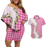 Pink Hawaii Palaka Couples Matching Off Shoulder Short Dress and Hawaiian Shirt Maile Pikake Honohono Orchid Lei LT05 Pink - Polynesian Pride