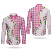 Pink Hawaii Palaka Couples Matching Short Sleeve Bodycon Dress and Long Sleeve Button Shirt Maile Pikake Honohono Orchid Lei LT05 - Polynesian Pride