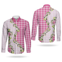 Pink Hawaii Palaka Couples Matching Tank Maxi Dress and Long Sleeve Button Shirt Maile Pikake Honohono Orchid Lei LT05 - Polynesian Pride