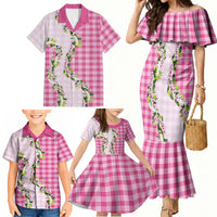 Pink Hawaii Palaka Family Matching Mermaid Dress and Hawaiian Shirt Maile Pikake Honohono Orchid Lei LT05 - Polynesian Pride
