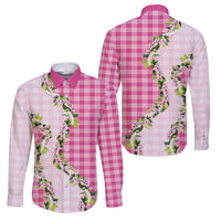 Pink Hawaii Palaka Family Matching Mermaid Dress and Hawaiian Shirt Maile Pikake Honohono Orchid Lei LT05 Dad's Shirt - Long Sleeve Pink - Polynesian Pride