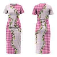 Pink Hawaii Palaka Family Matching Short Sleeve Bodycon Dress and Hawaiian Shirt Maile Pikake Honohono Orchid Lei LT05 Mom's Dress Pink - Polynesian Pride