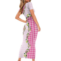 Pink Hawaii Palaka Family Matching Short Sleeve Bodycon Dress and Hawaiian Shirt Maile Pikake Honohono Orchid Lei