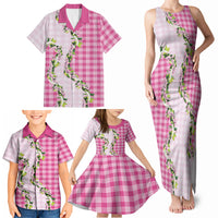 Pink Hawaii Palaka Family Matching Tank Maxi Dress and Hawaiian Shirt Maile Pikake Honohono Orchid Lei LT05 - Polynesian Pride
