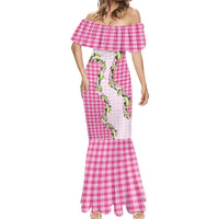 Pink Hawaii Palaka Mermaid Dress Maile Pikake Honohono Orchid Lei