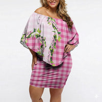 Pink Hawaii Palaka Off Shoulder Short Dress Maile Pikake Honohono Orchid Lei LT05 Women Pink - Polynesian Pride