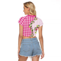 Pink Hawaii Palaka Raglan Cropped T Shirt Maile Pikake Honohono Orchid Lei
