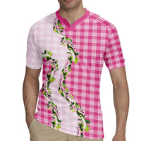 Pink Hawaii Palaka Rugby Jersey Maile Pikake Honohono Orchid Lei