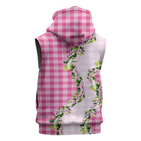 Pink Hawaii Palaka Sleeveless Zip Hoodie Maile Pikake Honohono Orchid Lei