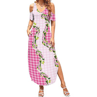 Pink Hawaii Palaka Summer Maxi Dress Maile Pikake Honohono Orchid Lei LT05 Women Pink - Polynesian Pride
