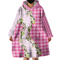 Pink Hawaii Palaka Wearable Blanket Hoodie Maile Pikake Honohono Orchid Lei