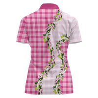 Pink Hawaii Palaka Women Polo Shirt Maile Pikake Honohono Orchid Lei