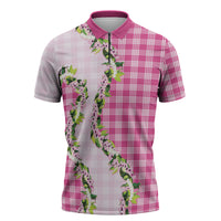 Pink Hawaii Palaka Zipper Polo Shirt Maile Pikake Honohono Orchid Lei LT05 Pink - Polynesian Pride