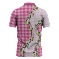 Pink Hawaii Palaka Zipper Polo Shirt Maile Pikake Honohono Orchid Lei LT05 - Polynesian Pride