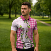 Pink Hawaii Palaka Zipper Polo Shirt Maile Pikake Honohono Orchid Lei LT05 - Polynesian Pride