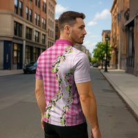 Pink Hawaii Palaka Zipper Polo Shirt Maile Pikake Honohono Orchid Lei LT05 - Polynesian Pride
