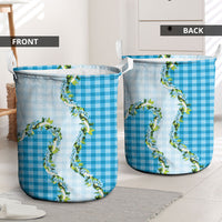 Blue Hawaii Palaka Laundry Basket Maile Pikake Honohono Orchid Lei LT05 - Polynesian Pride