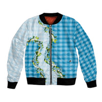 Blue Hawaii Palaka Bomber Jacket Maile Pikake Honohono Orchid Lei LT05 Unisex Blue - Polynesian Pride