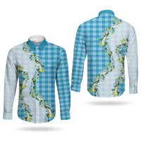 Blue Hawaii Palaka Couples Matching Short Sleeve Bodycon Dress and Long Sleeve Button Shirt Maile Pikake Honohono Orchid Lei LT05 - Polynesian Pride