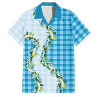 Blue Hawaii Palaka Family Matching Short Sleeve Bodycon Dress and Hawaiian Shirt Maile Pikake Honohono Orchid Lei LT05 Dad's Shirt - Short Sleeve Blue - Polynesian Pride